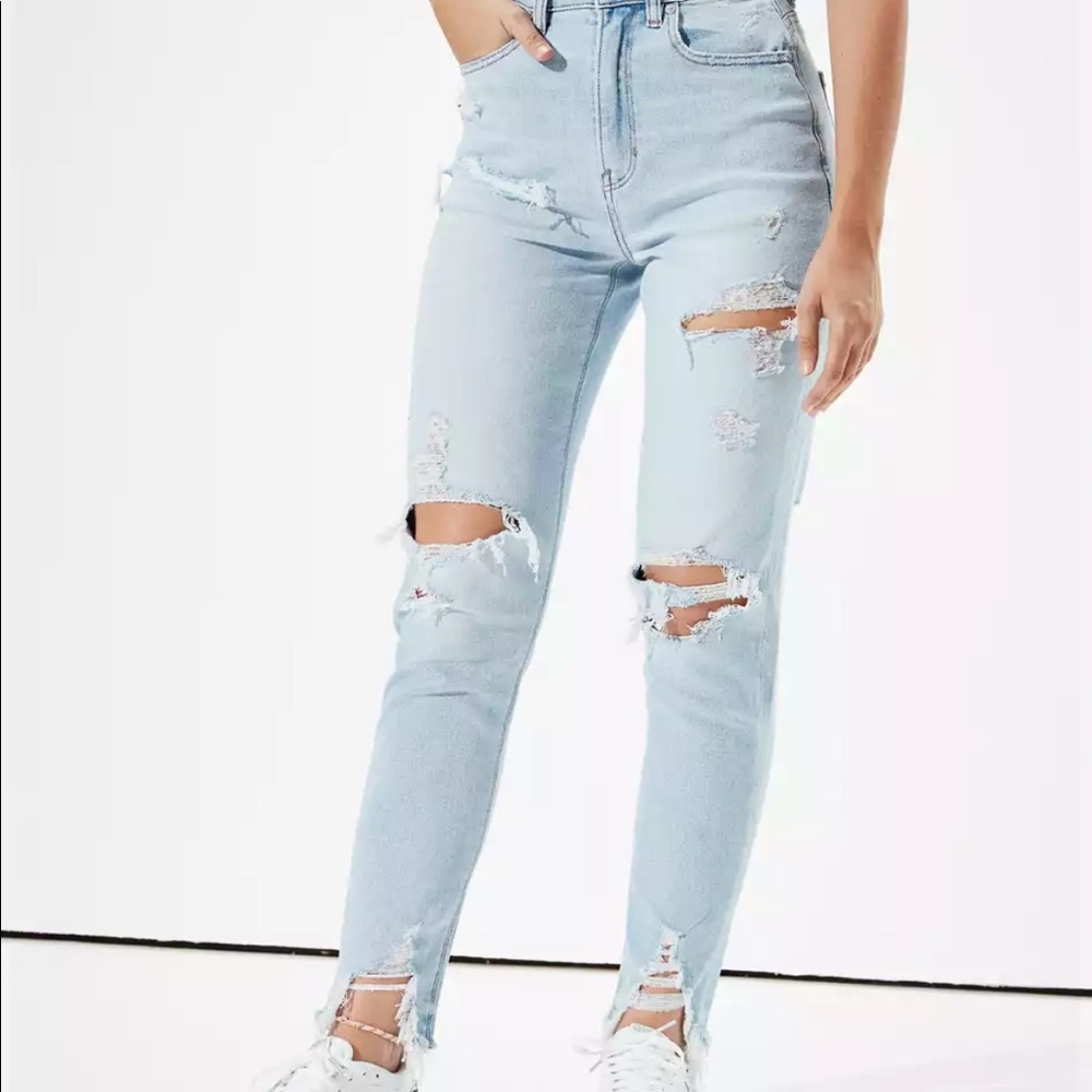 AE Stretch Ripped High Waist Mom Jeans